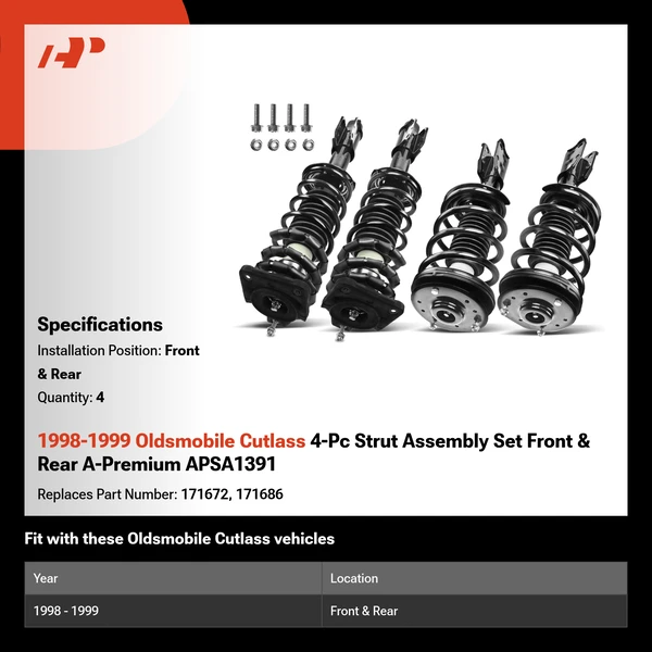 1998-1999 Oldsmobile Cutlass 4-Pc Strut Assembly Set Front & Rear A-Premium APSA1391
