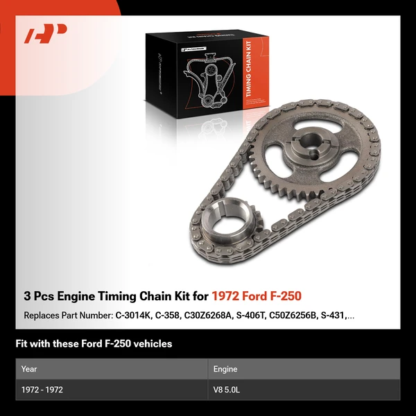 3 Pcs Engine Timing Chain Kit for 1972 Ford F-250