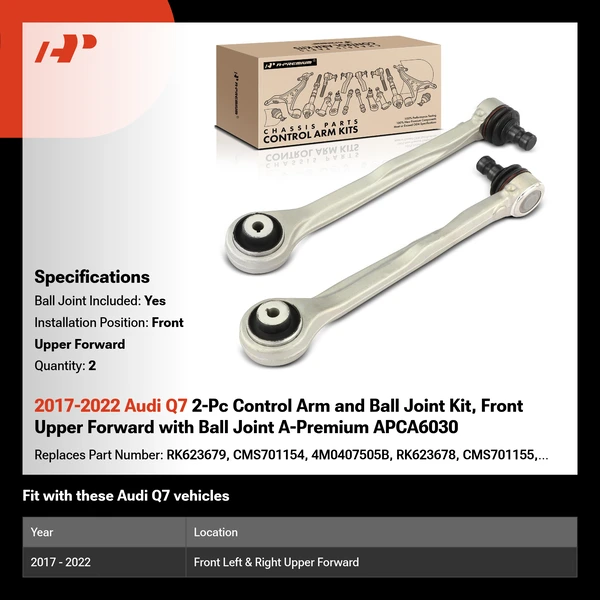 2017-2022 Audi Q7 2-Pc Control Arm and Ball Joint Kit, Front Upper Forward with Ball Joint A-Premium APCA6030