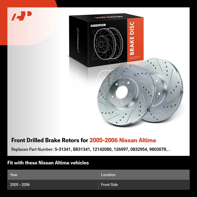Front Drilled Brake Rotors for 2005-2006 Nissan Altima