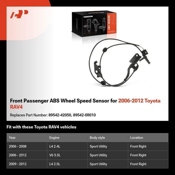 Front Passenger ABS Wheel Speed Sensor for 2006-2012 Toyota RAV4