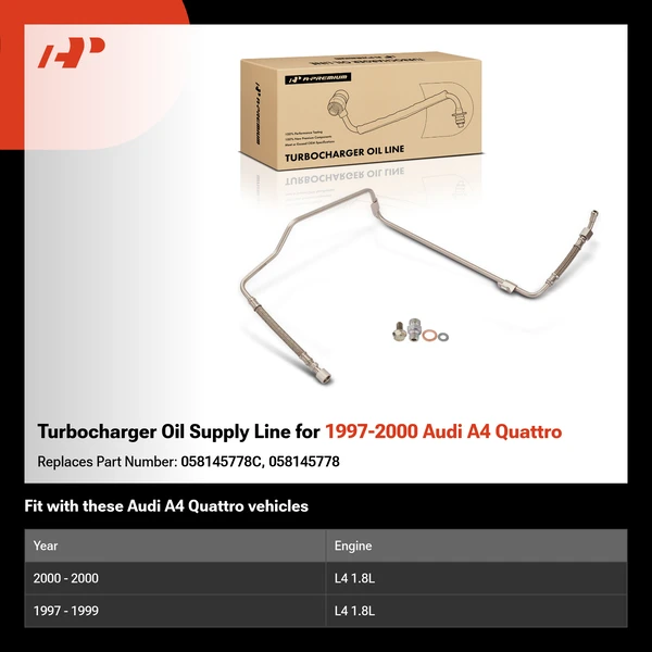 Turbocharger Oil Supply Line for 1997-2000 Audi A4 Quattro