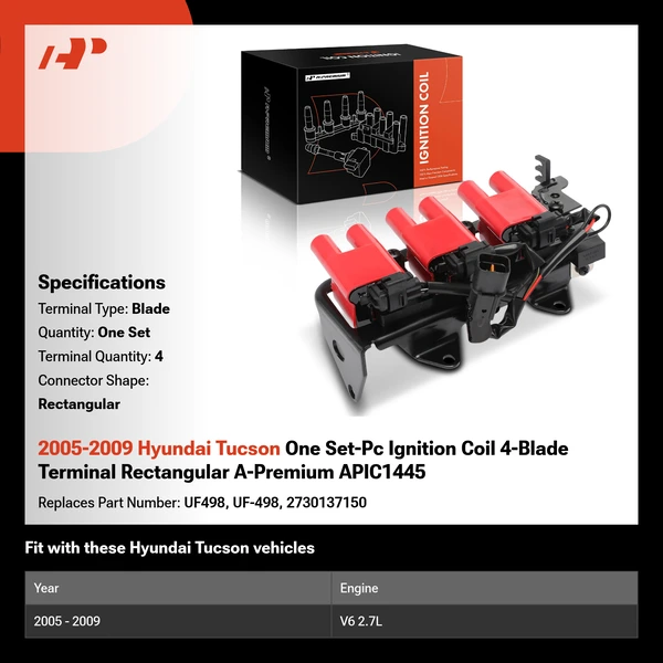 2005-2009 Hyundai Tucson One Set-Pc Ignition Coil 4-Blade Terminal Rectangular A-Premium APIC1445