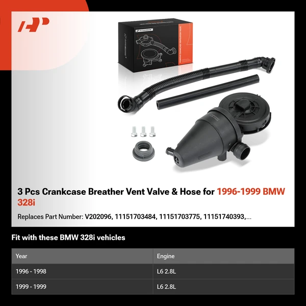 3 Pcs Crankcase Breather Vent Valve & Hose for 1996-1999 BMW 328i
