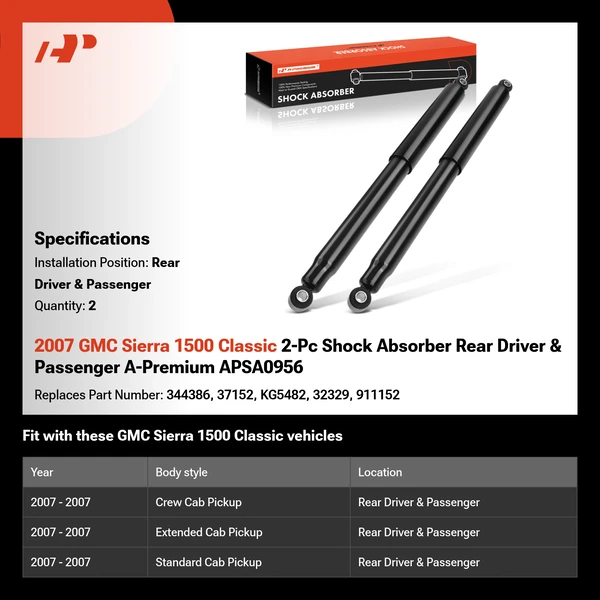 2007 GMC Sierra 1500 Classic 2-Pc Shock Absorber Rear Driver & Passenger A-Premium APSA0956