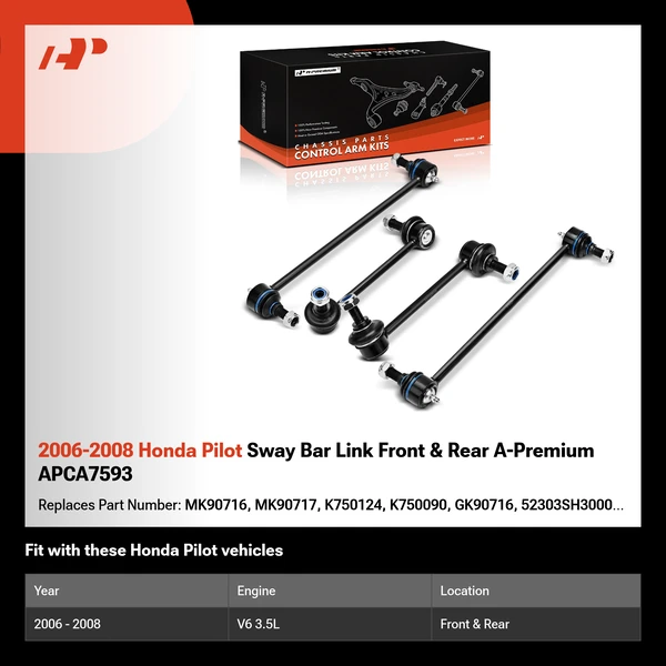 2006-2008 Honda Pilot Sway Bar Link Front & Rear A-Premium APCA7593
