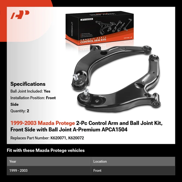 1999-2003 Mazda Protege 2-Pc Control Arm and Ball Joint Kit, Front Side with Ball Joint A-Premium APCA1504
