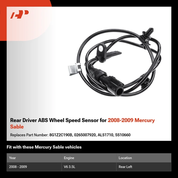 Rear Driver ABS Wheel Speed Sensor for 2008-2009 Mercury Sable