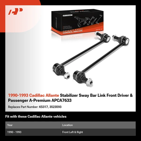 1990-1993 Cadillac Allante Stabilizer Sway Bar Link Front Driver & Passenger A-Premium APCA7633