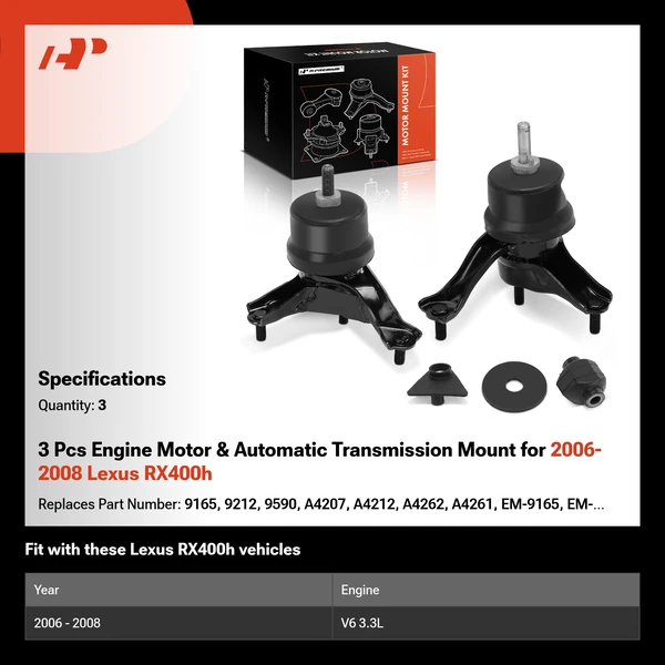 3 Pcs Engine Motor & Automatic Transmission Mount for 2006-2008 Lexus RX400h