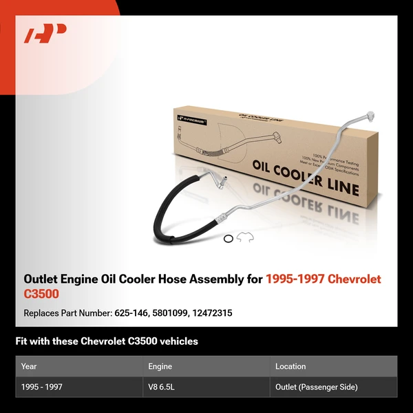 Outlet Engine Oil Cooler Hose Assembly for 1995-1997 Chevrolet C3500