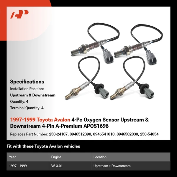 1997-1999 Toyota Avalon 4-Pc Oxygen Sensor Upstream & Downstream 4-Pin A-Premium APOS1696