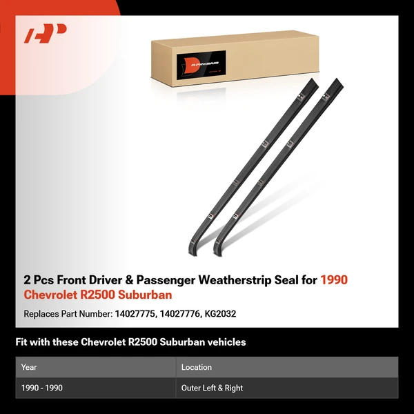 2 Pcs Front Driver & Passenger Weatherstrip Seal for 1990 Chevrolet R2500 Suburban