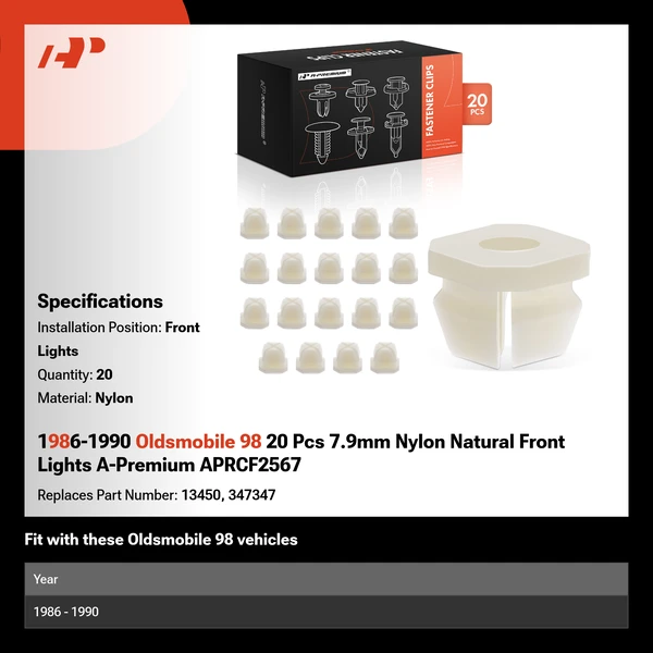 1986-1990 Oldsmobile 98 20 Pcs 7.9mm Nylon Natural Front Lights A-Premium APRCF2567