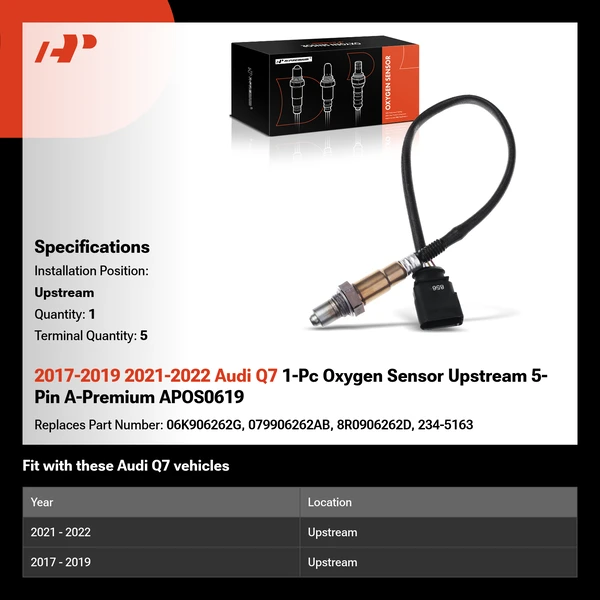 2017-2019 2021-2022 Audi Q7 1-Pc Oxygen Sensor Upstream 5-Pin A-Premium APOS0619