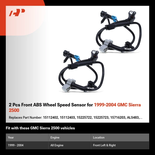 2 Pcs Front ABS Wheel Speed Sensor for 1999-2004 GMC Sierra 2500