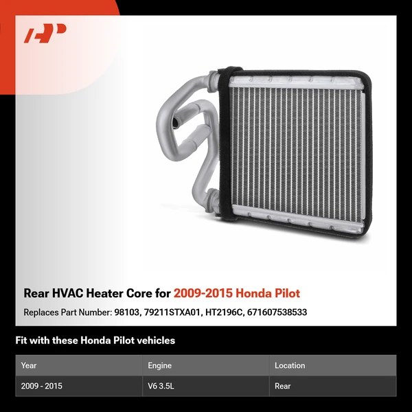 Rear HVAC Heater Core for 2009-2015 Honda Pilot