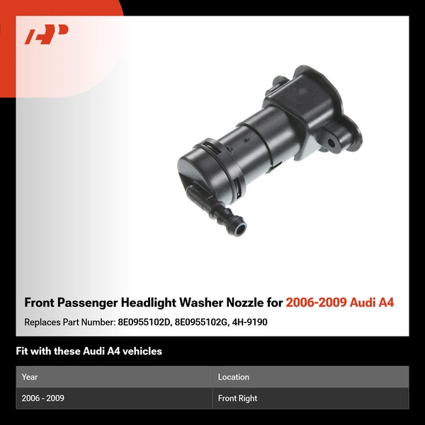 Front Passenger Headlight Washer Nozzle for 2006-2009 Audi A4