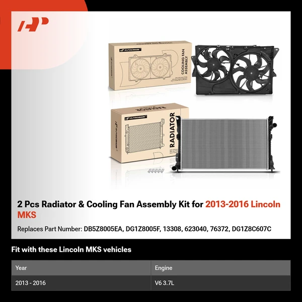 2 Pcs Radiator & Cooling Fan Assembly Kit for 2013-2016 Lincoln MKS
