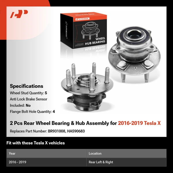2 Pcs Rear Wheel Bearing & Hub Assembly for 2016-2019 Tesla X