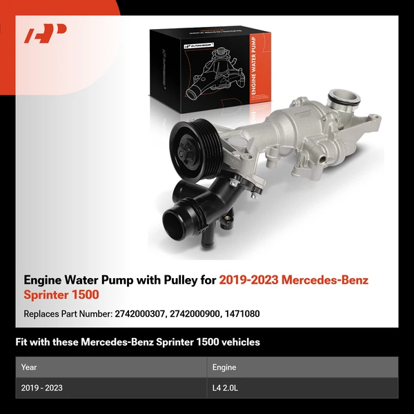 Engine Water Pump with Pulley for 2019-2023 Mercedes-Benz Sprinter 1500