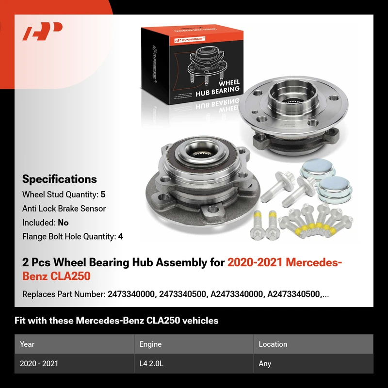 2 Pcs Wheel Bearing Hub Assembly for 2020-2021 Mercedes-Benz CLA250
