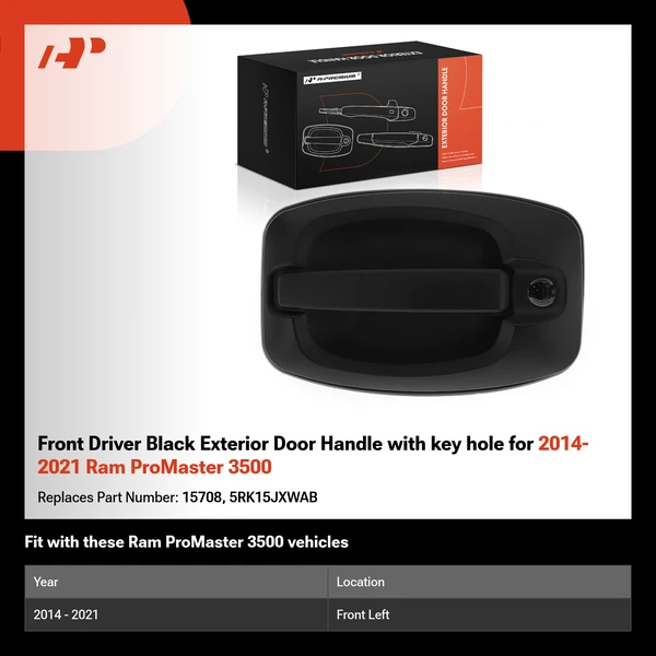 Front Driver Black Exterior Door Handle with key hole for 2014-2021 Ram ProMaster 3500