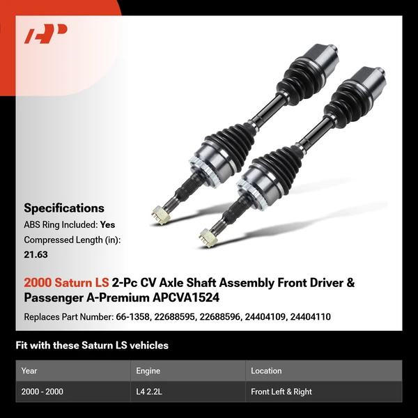 2000 Saturn LS 2-Pc CV Axle Shaft Assembly Front Driver & Passenger A-Premium APCVA1524
