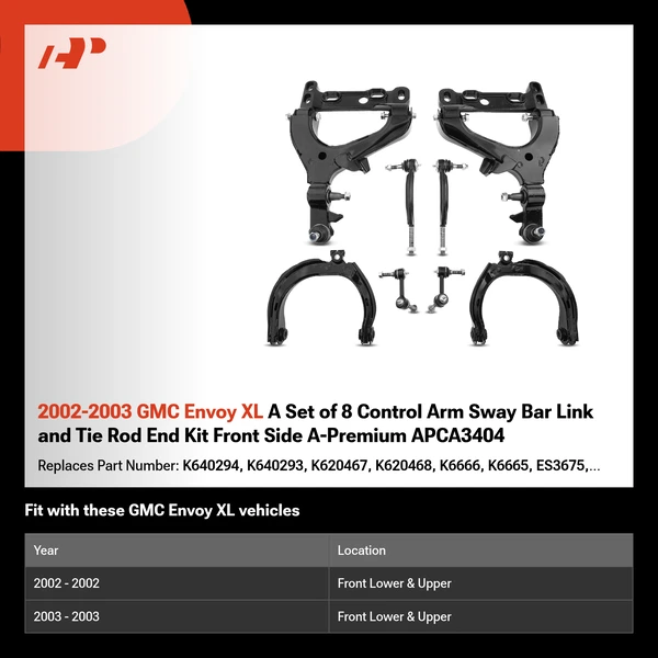 2002-2003 GMC Envoy XL A Set of 8 Control Arm Sway Bar Link and Tie Rod End Kit Front Side A-Premium APCA3404