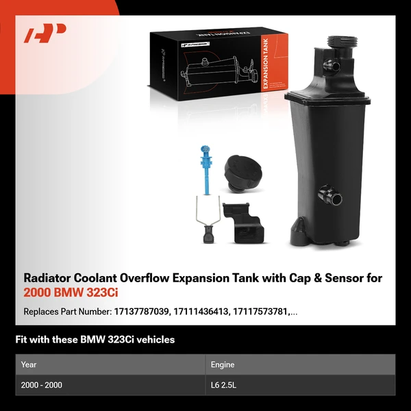 Radiator Coolant Overflow Expansion Tank with Cap & Sensor for 2000 BMW 323Ci
