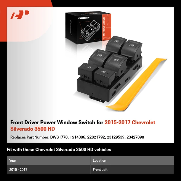 Front Driver Power Window Switch for 2015-2017 Chevrolet Silverado 3500 HD