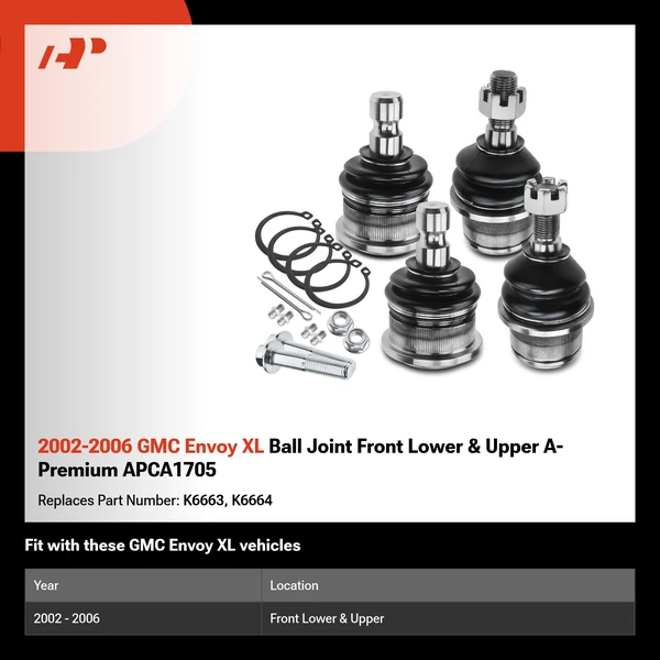 2002-2006 GMC Envoy XL Ball Joint Front Lower & Upper A-Premium APCA1705