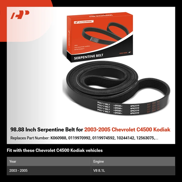 98.88 Inch Serpentine Belt for 2003-2005 Chevrolet C4500 Kodiak