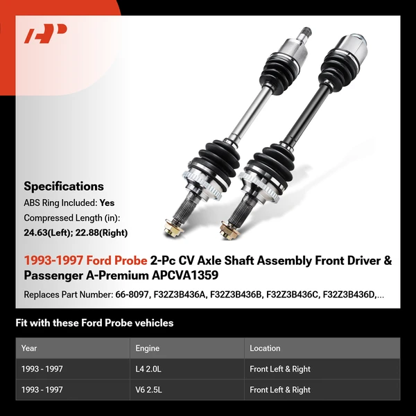 1993-1997 Ford Probe 2-Pc CV Axle Shaft Assembly Front Driver & Passenger A-Premium APCVA1359