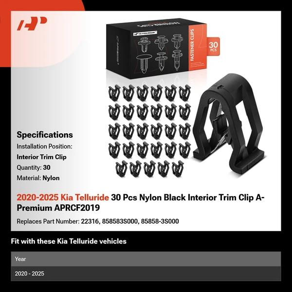 2020-2025 Kia Telluride 30 Pcs Nylon Black Interior Trim Clip A-Premium APRCF2019