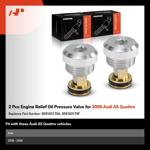 2 Pcs Engine Relief Oil Pressure Valve for 2008 Audi A5 Quattro