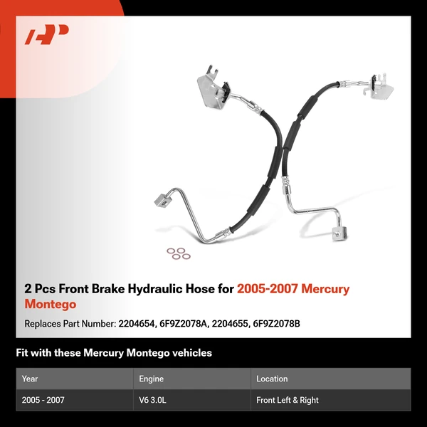 2 Pcs Front Brake Hydraulic Hose for 2005-2007 Mercury Montego