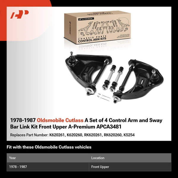 1978-1987 Oldsmobile Cutlass A Set of 4 Control Arm and Sway Bar Link Kit Front Upper A-Premium APCA3481