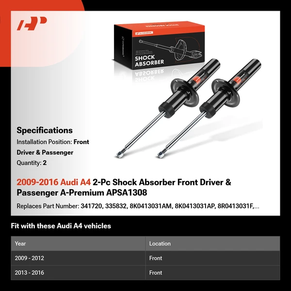 2009-2016 Audi A4 2-Pc Shock Absorber Front Driver & Passenger A-Premium APSA1308