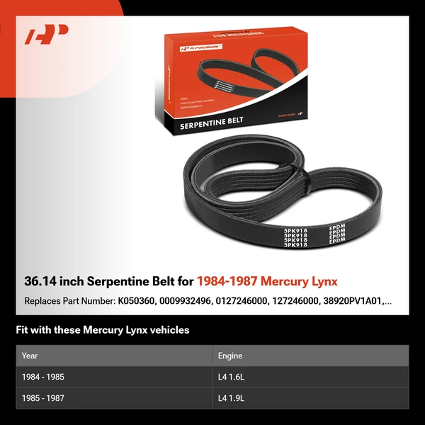 36.14 inch Serpentine Belt for 1984-1987 Mercury Lynx
