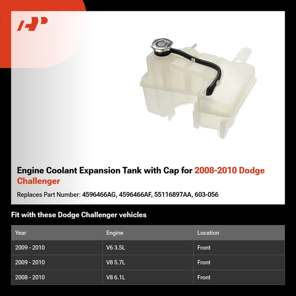 Engine Coolant Expansion Tank with Cap for 2008-2010 Dodge Challenger