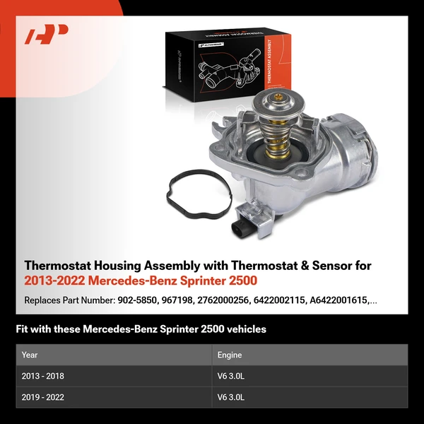 Thermostat Housing Assembly with Thermostat & Sensor for 2013-2022 Mercedes-Benz Sprinter 2500
