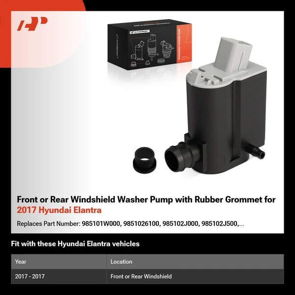 Front or Rear Windshield Washer Pump with Rubber Grommet for 2017 Hyundai Elantra