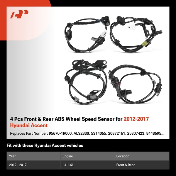 4 Pcs Front & Rear ABS Wheel Speed Sensor for 2012-2017 Hyundai Accent