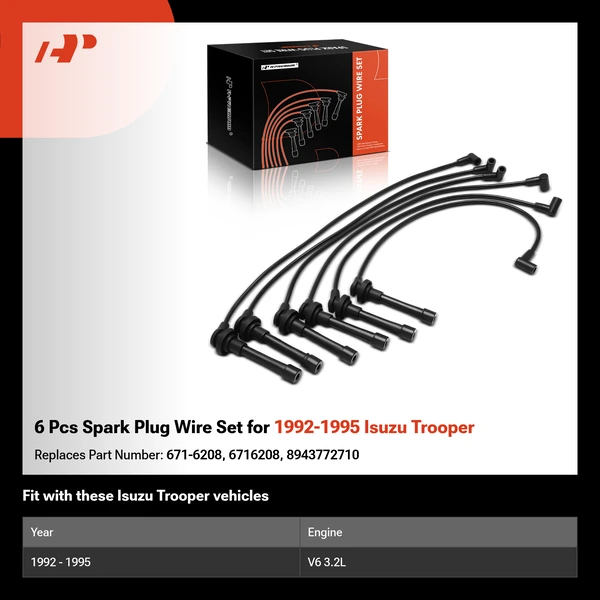 6 Pcs Spark Plug Wire Set for 1992-1995 Isuzu Trooper