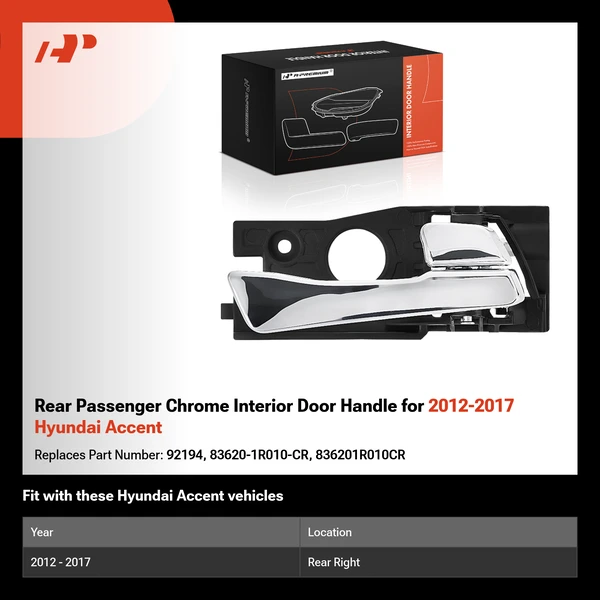 Rear Passenger Chrome Interior Door Handle for 2012-2017 Hyundai Accent