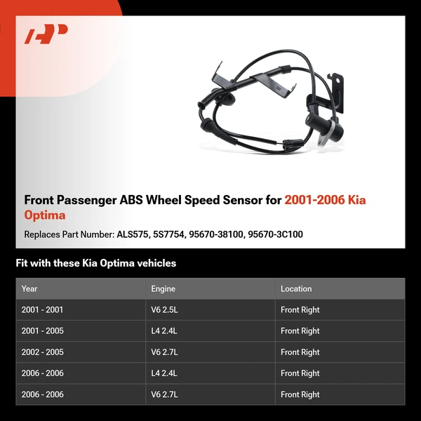 Front Passenger ABS Wheel Speed Sensor for 2001-2006 Kia Optima