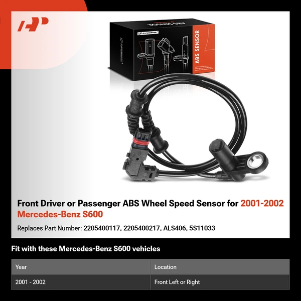 Front Driver or Passenger ABS Wheel Speed Sensor for 2001-2002 Mercedes-Benz S600