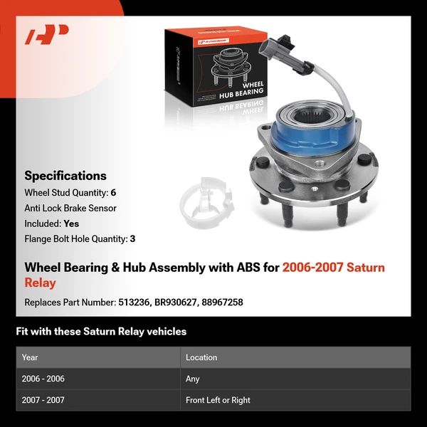 Wheel Bearing & Hub Assembly with ABS for 2006-2007 Saturn Relay