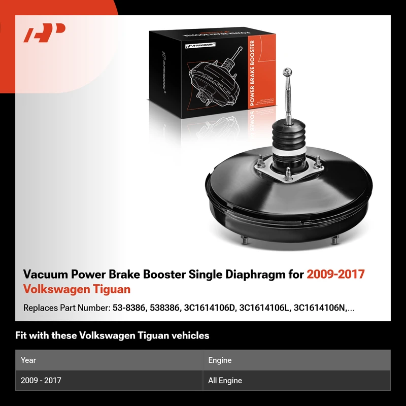 Vacuum Power Brake Booster Single Diaphragm for 2009-2017 Volkswagen Tiguan